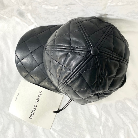 STAND STUDIO Black Faux Leather Quilted Cap - Picture 10 of 16